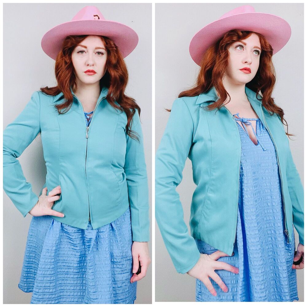 1990s Vintage Hill Country Baby Blue Zip Jacket / 90s / Western Medium